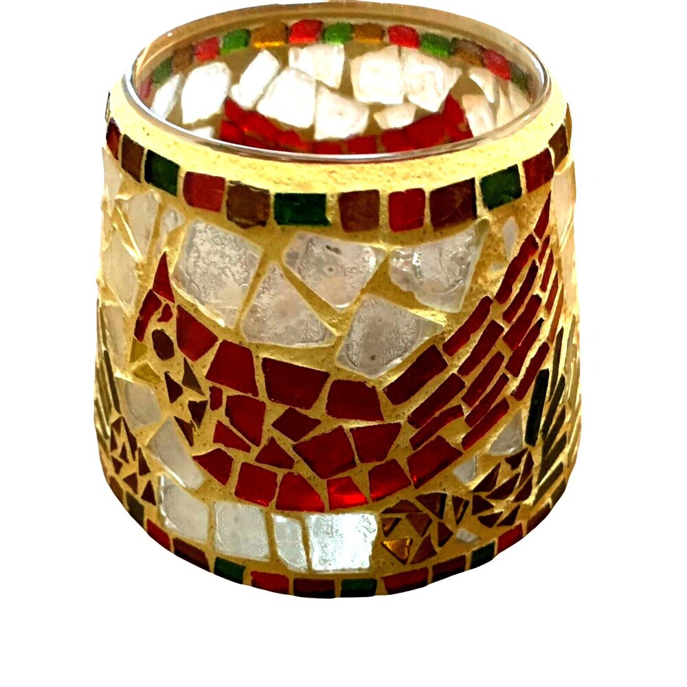 Home Interiors Red Cardinal Bird Candle Shade Topper Mosaic Glass Vintage